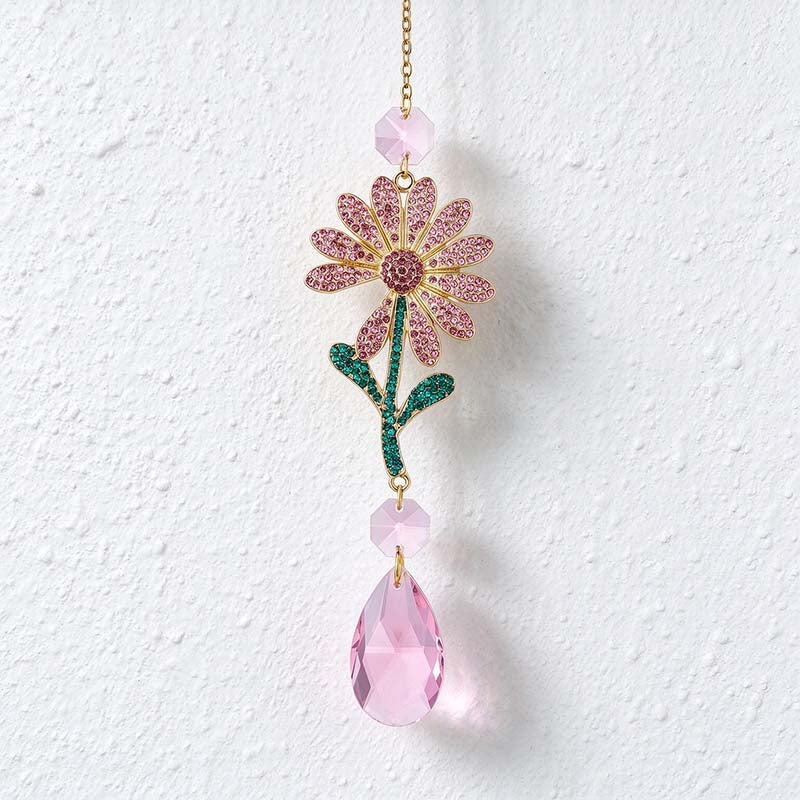 CouldNook Flower Teardrop Suncatcher - Jeweled Bloom And Linked Faceted Drop
