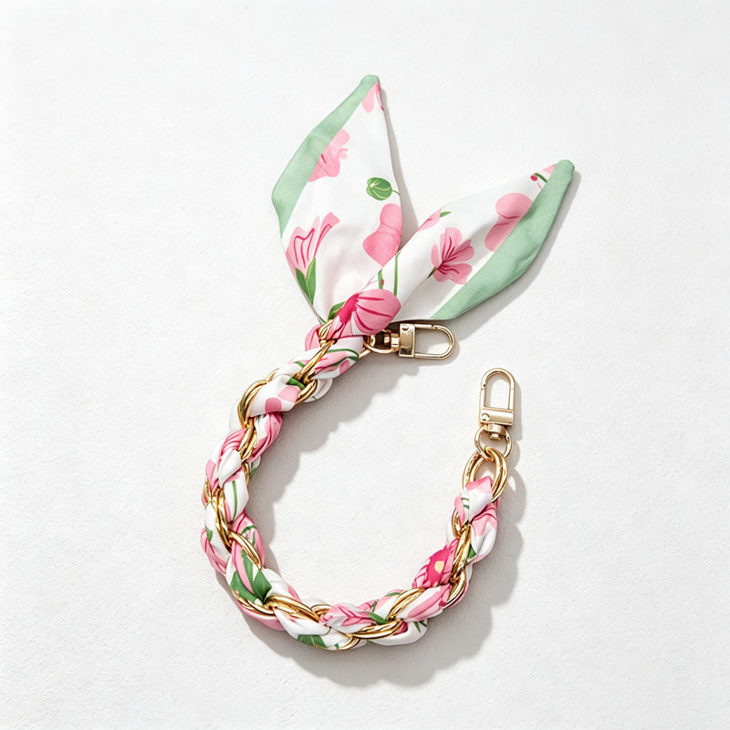 CouldNook Floral Scarf Phone Wrist Strap - Rose Braided Chain