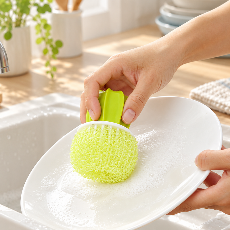 CouldNook Cactus Dish Brush - Textured Cleaning Ball And Planter Holder
