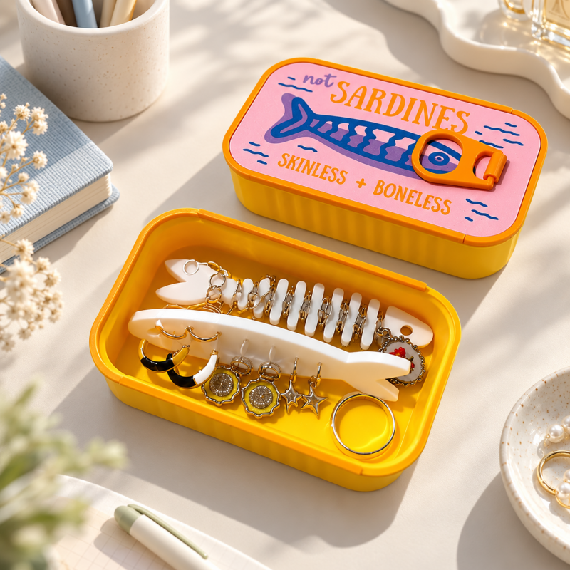 CouldNook Sardine Jewelry Case - Sliding Lid And Fish Shaped Inserts