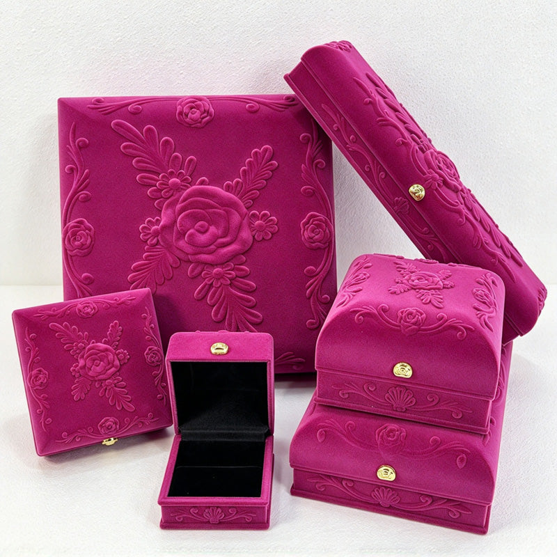 CouldNook Floral Jewelry Presentation Box - Raised Rose Pattern and Hinged Lid