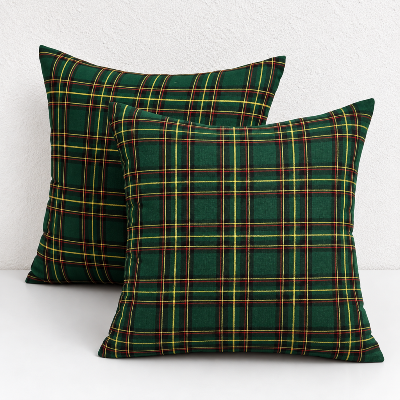 CouldNook Seasonal Pattern Cushion - Plaid Checks And Raised Festive Motifs