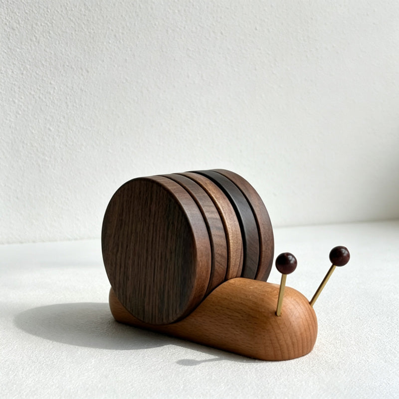 CouldNook Snail Wood Coaster Holder - Stacked Round Design