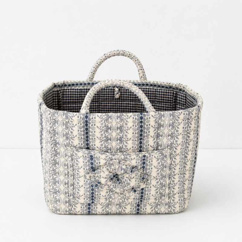 CouldNook Quilted Storage Basket - Floral Prints and Carry Handles