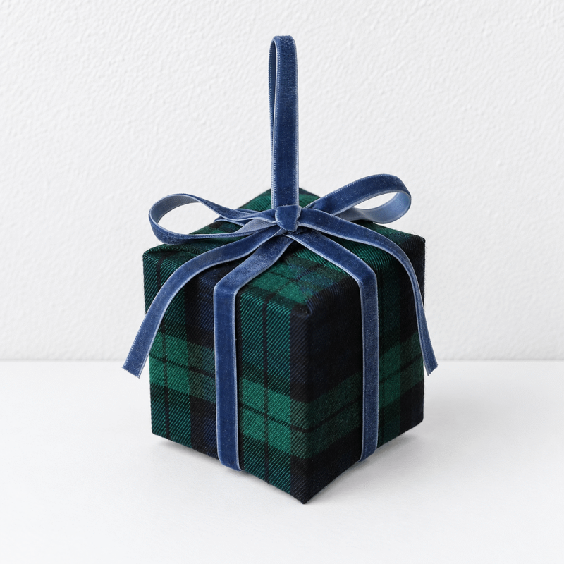 CouldNook Plaid Gift Box Christmas Ornament - Ribbon Bow