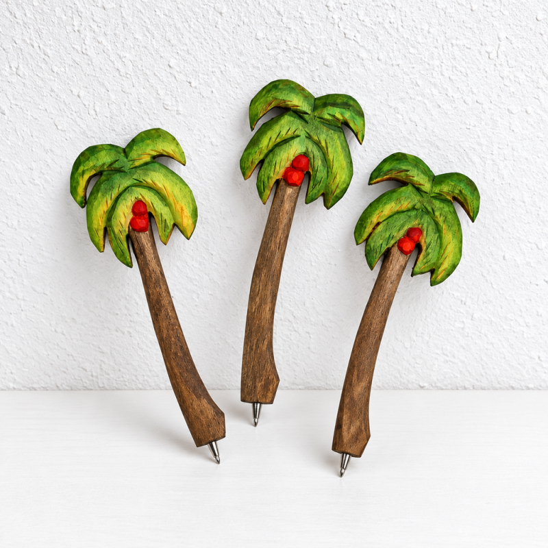 CouldNook Carved Pen - Painted Flowers, Mushrooms and Vegetable Shapes