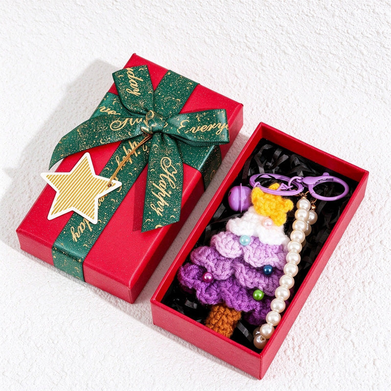 Crochet Christmas Tree Keychain with Pearl-Look Bead Loop