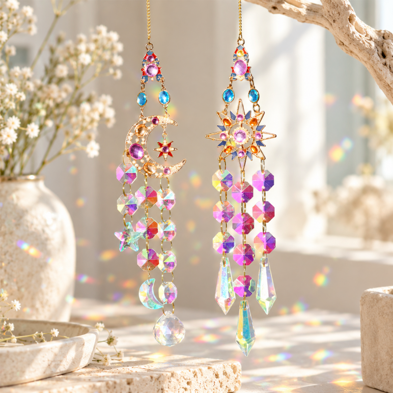CouldNook Jeweled Suncatcher - Decorative Motifs and Faceted Glass Hanging Drops