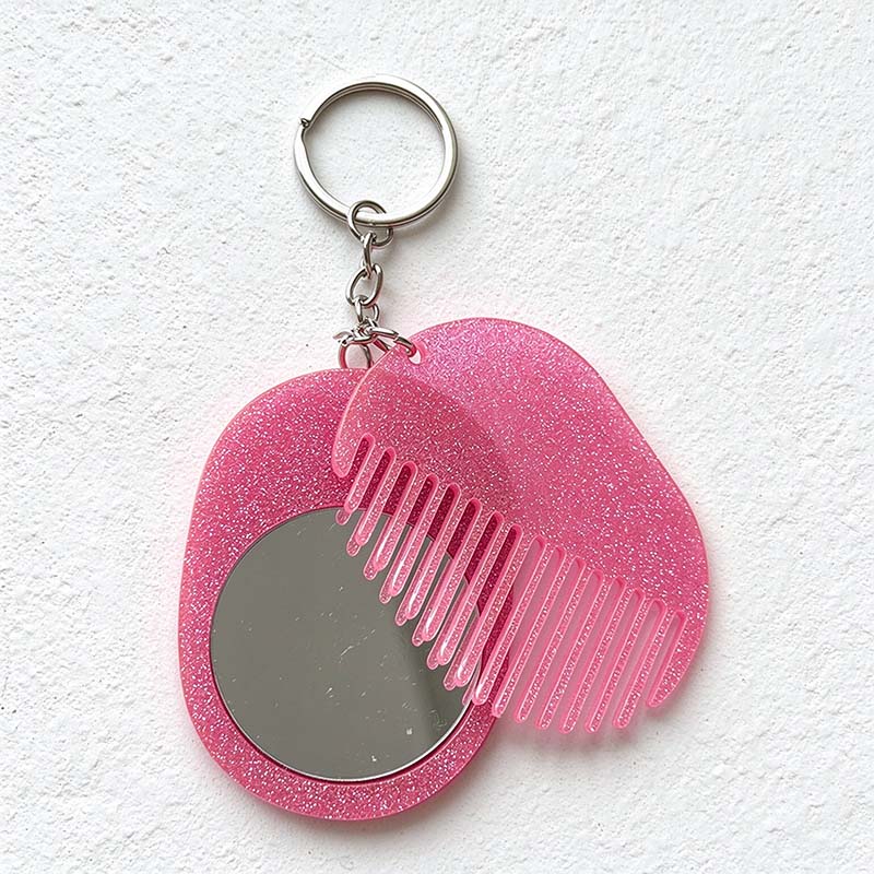 CouldNook Oval Mirror Comb Keychain - Patterned Pair