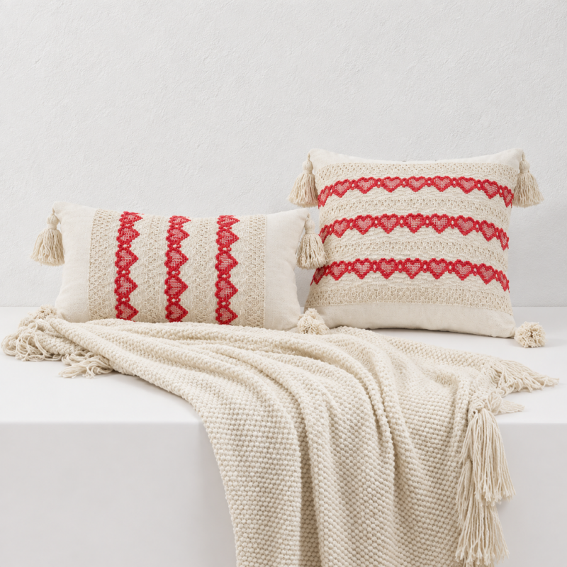 CouldNook Tasseled Cushion Cover - Woven Patterns And Four Corner Tassels