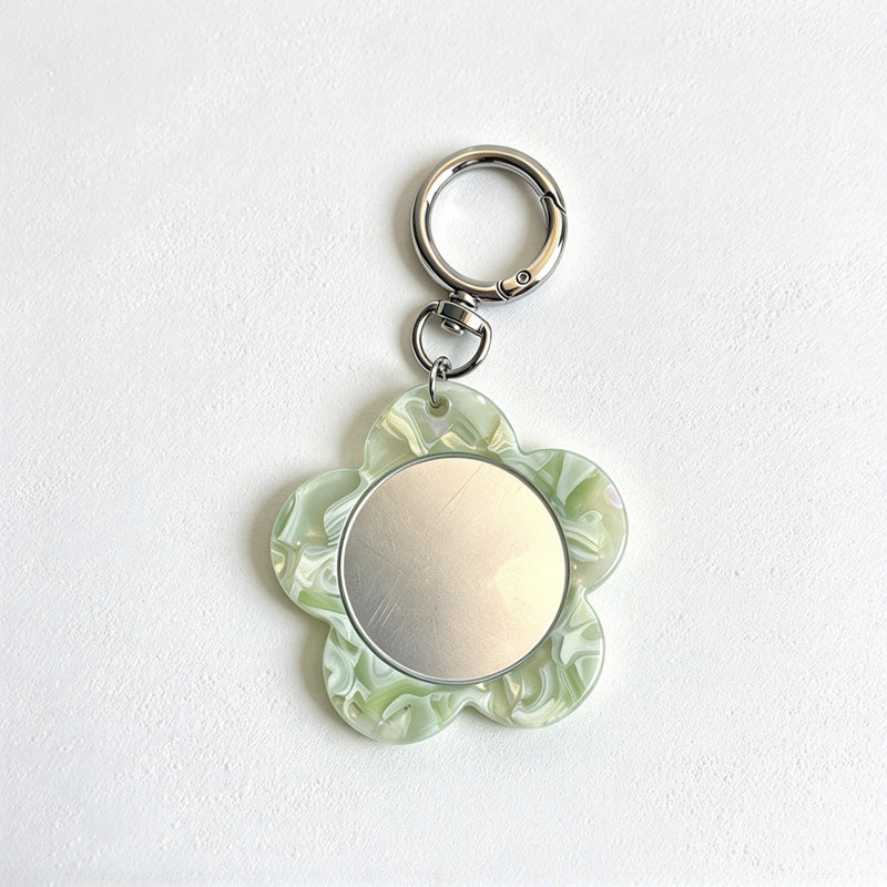CouldNook Flower Mirror Keychain - Patterned Petals And Round Clasp