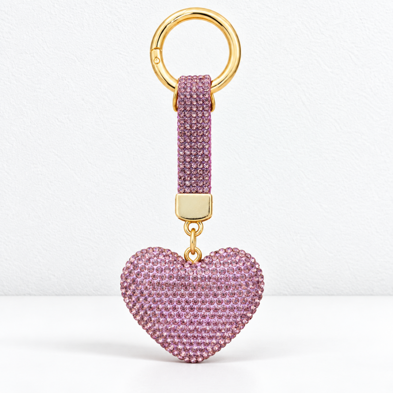 CouldNook Heart Keychain - Rhinestone-covered Shape and Matching Short Strap