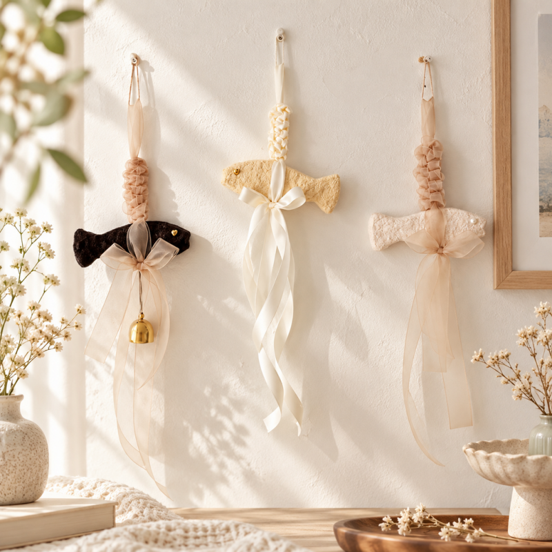 CouldNook Fish Bell Hanging - Ribbon Bow And Long Draping Tails