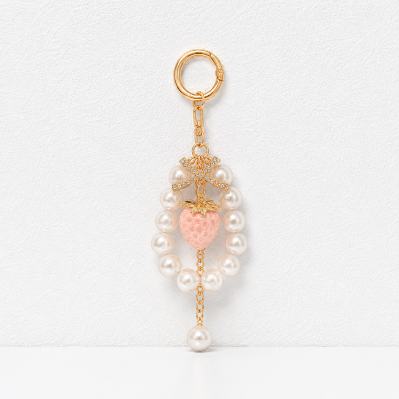 CouldNook Pearl Strawberry Keychain - Bowknot Bag Pendant