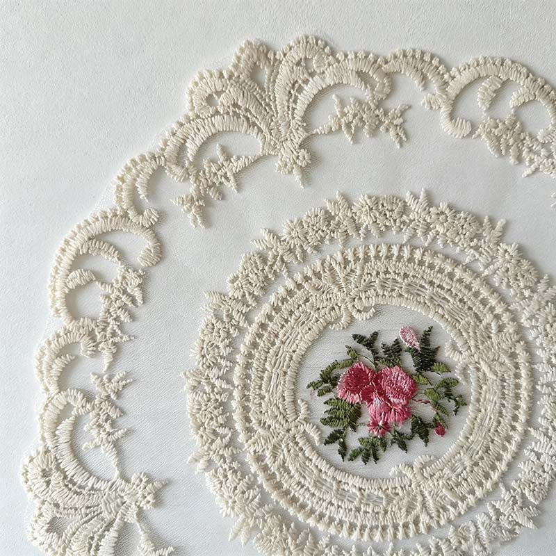 CouldNook Round Embroidered Lace Placemat - Rose Medallion Colors