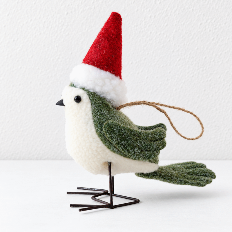 CouldNook Christmas Hat Bird Ornament - Standing or Hanging