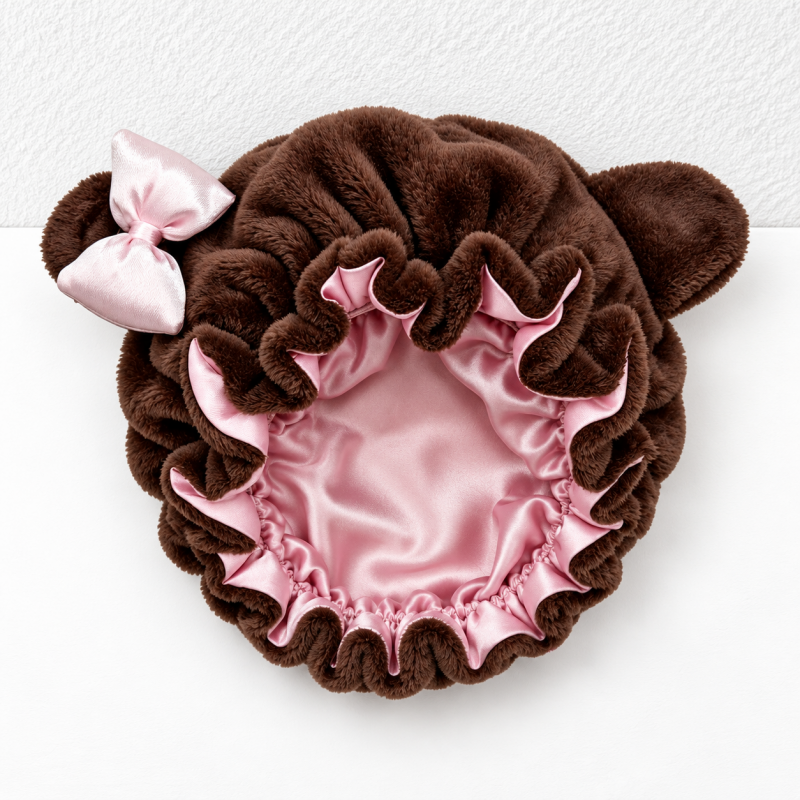 CouldNook Bear Ear Sleep Bonnet - Ruffled Bow Detail