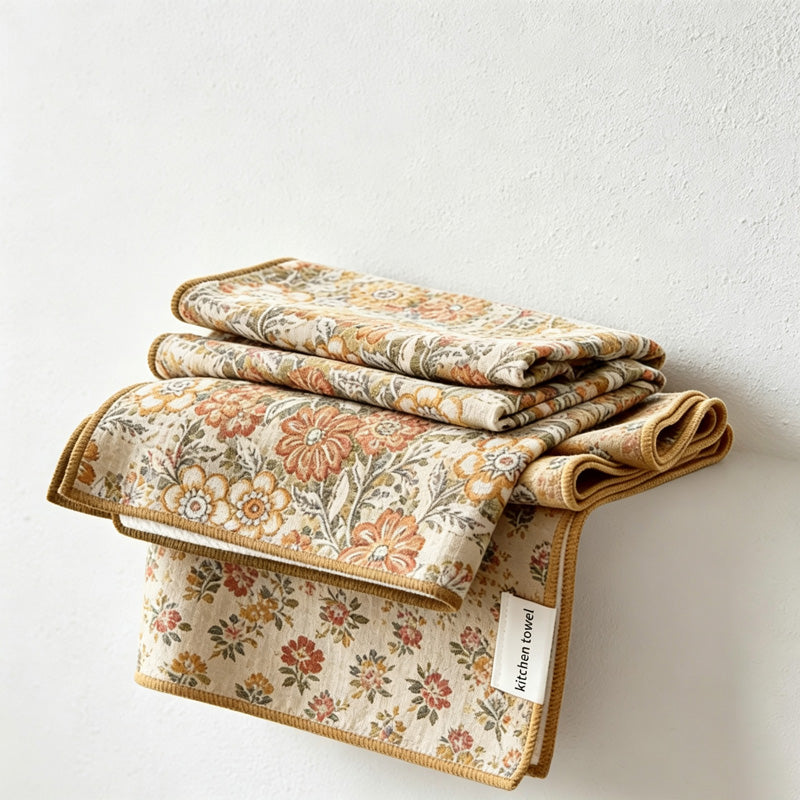 CouldNook Printed Tea Towel - Floral Blue and Brown Patterns
