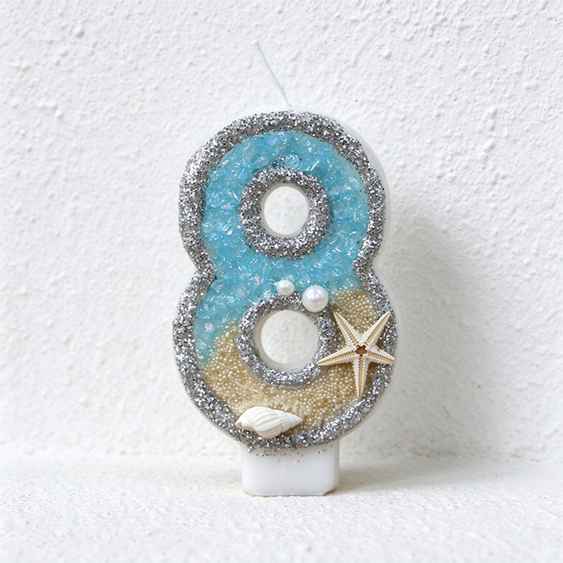 Beach Number Birthday Candle with Starfish and Shell Details