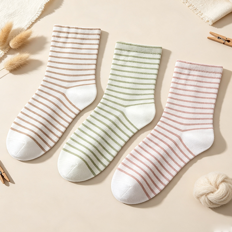 CouldNook Cozy Cotton Striped Sleep Socks - Bedtime Footwear Accent