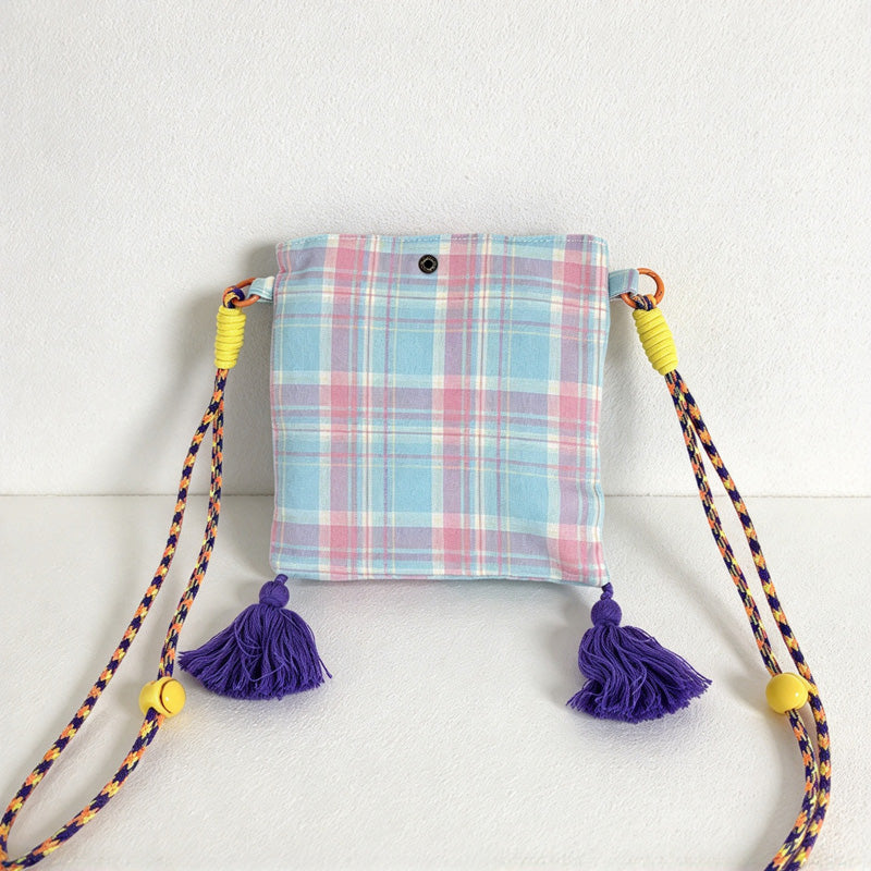 CouldNook Tassel Phone Crossbody Bag - Patterned Fabric And Colorful Cord