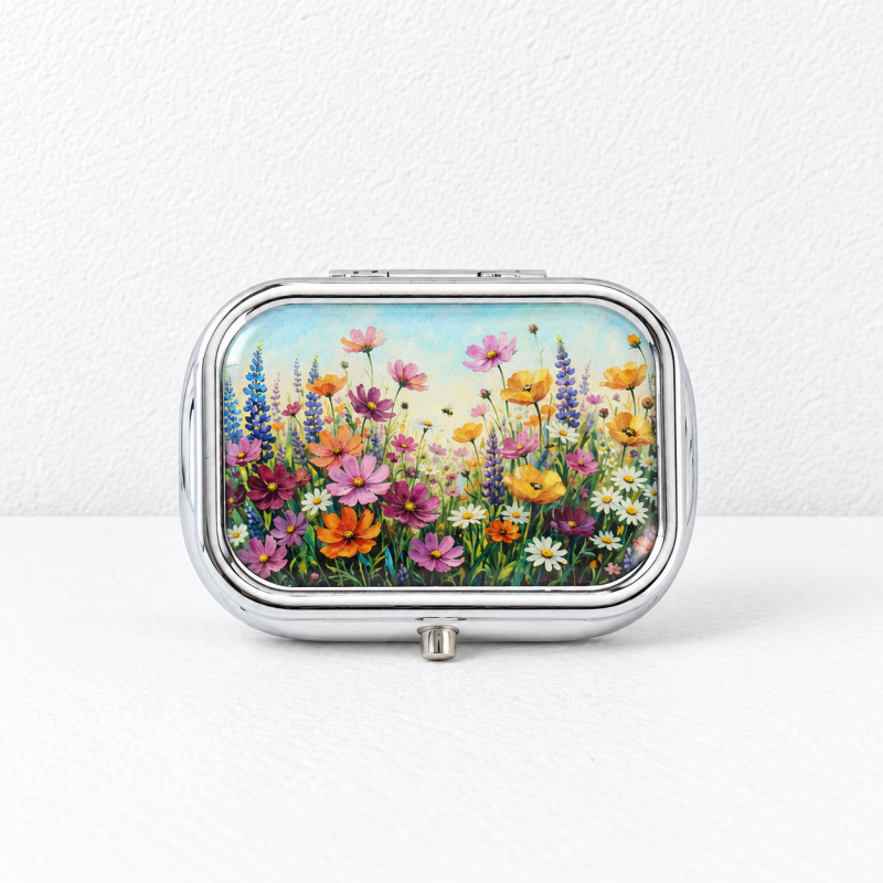 CouldNook Mirror Pill Box - Divided Interior And Rounded Rectangular Lid