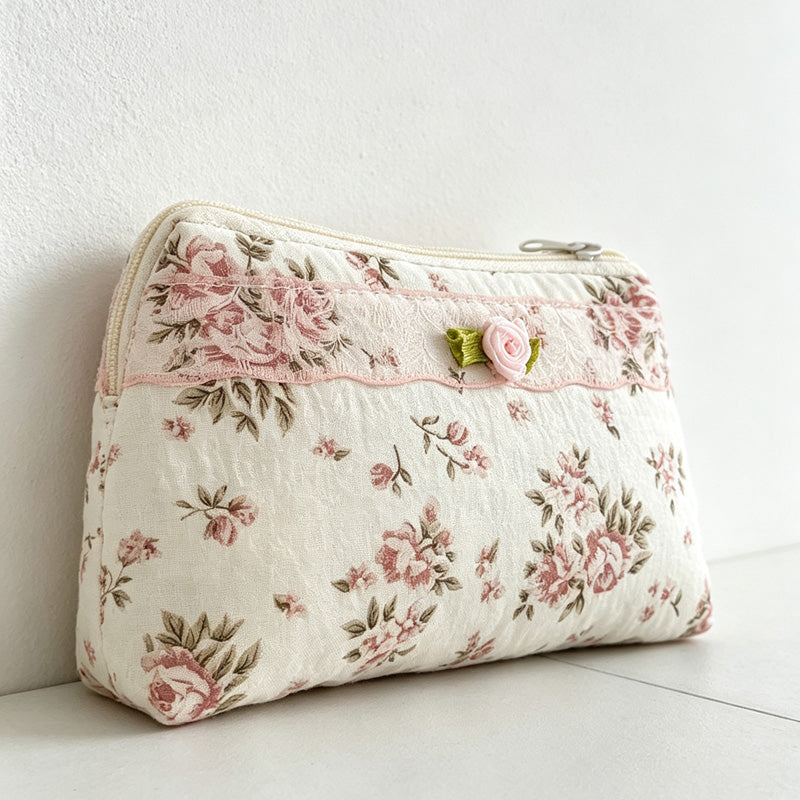 CouldNook Floral Coin Pouch - Lace-Edged Quilted Design Collection