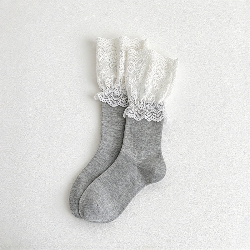 CouldNook Lace Cuff Socks - Wide Floral Trim And Two Lengths