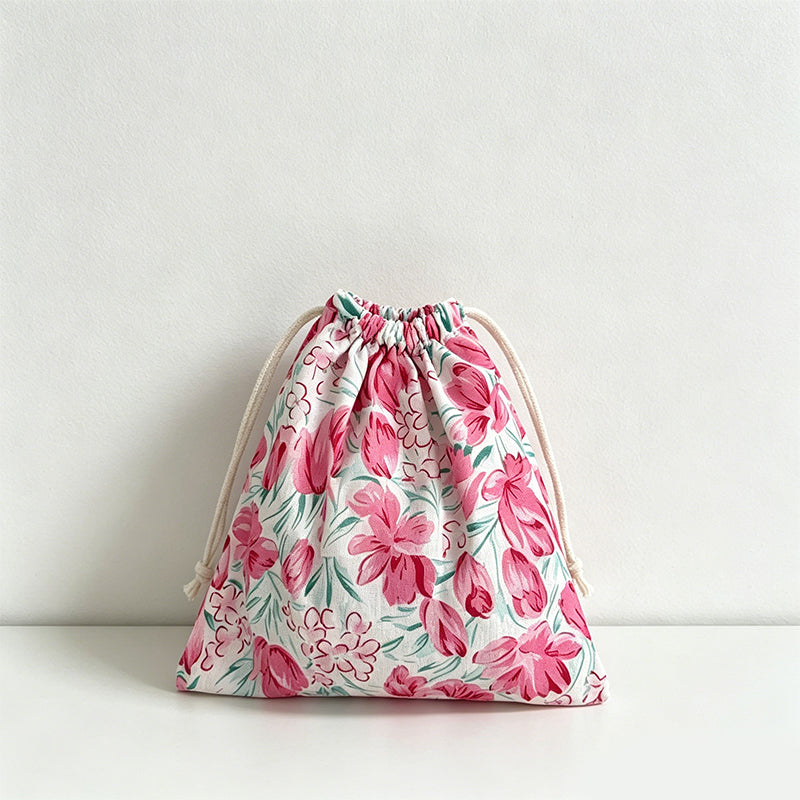 CouldNook Floral Drawstring Storage Pouch - Soft Cotton Utility Bag