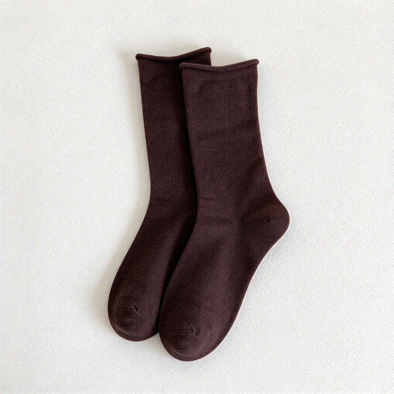 CouldNook Rolled Cuff Slouch Socks - Plain Knit And Neutral Color Range