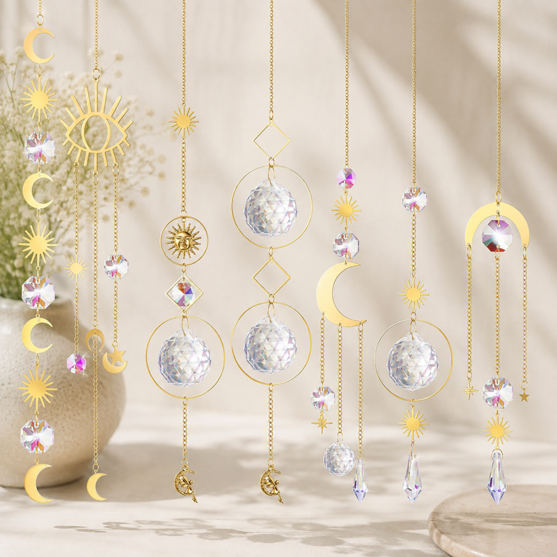 CouldNook Celestial Suncatcher Ornament - Sun Moon and Star Designs