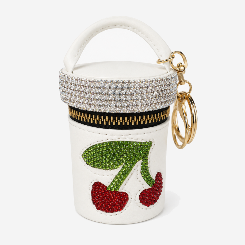 CouldNook Cherry Rhinestone Coin Purse Keychain - Curved Top Handle