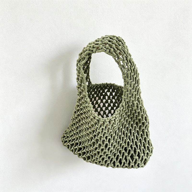 CloudNook Cotton Rope Woven Handbag‑Mesh Tote Bag