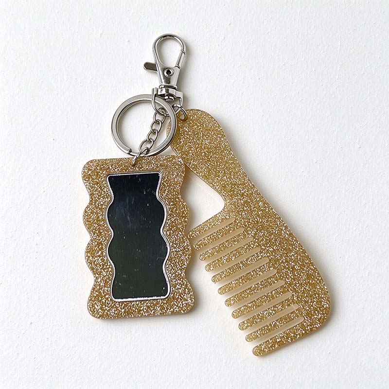 CouldNook Glitter Mirror Comb Keychain - Wavy Rectangle