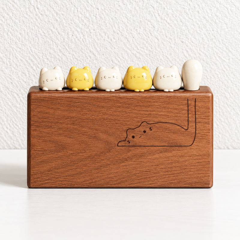 Cat Fruit Fork Set - Character Tops and Wooden Block