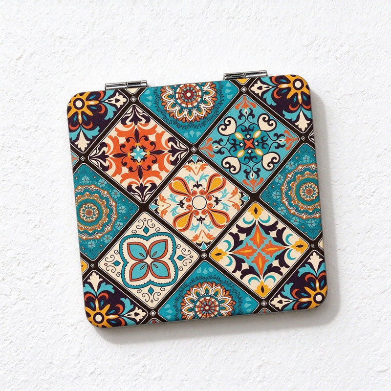 Boho Tile Print Compact Mirror with Folding Case