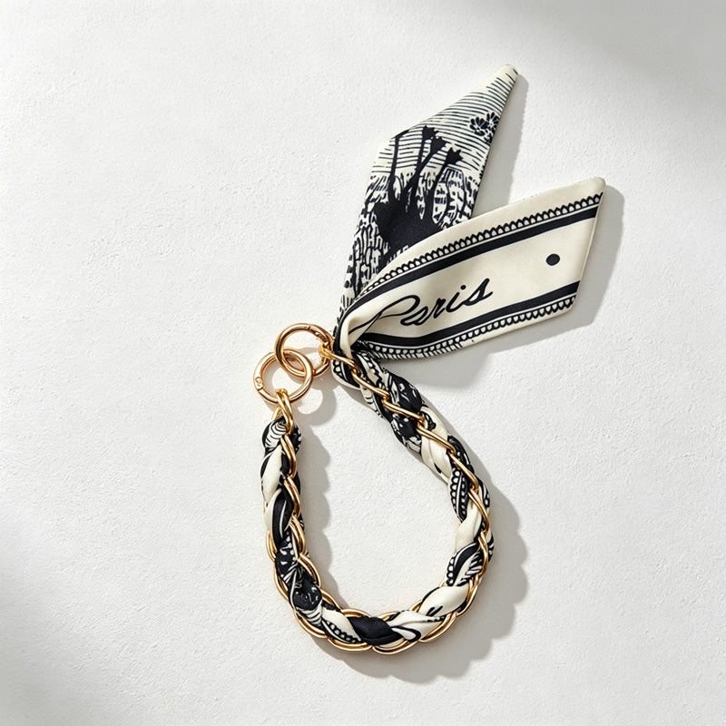 CouldNook Monochrome Scarf Phone Wrist Strap - Neutral Bow Loop