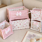 CouldNook Quilted Storage Basket - Open Top And Decorative Corner Ties