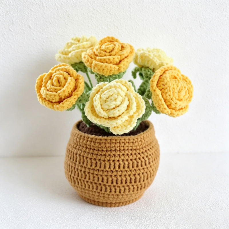 CouldNook Yarn Rose Planter Ornament - Six-Bloom Color Arrangements