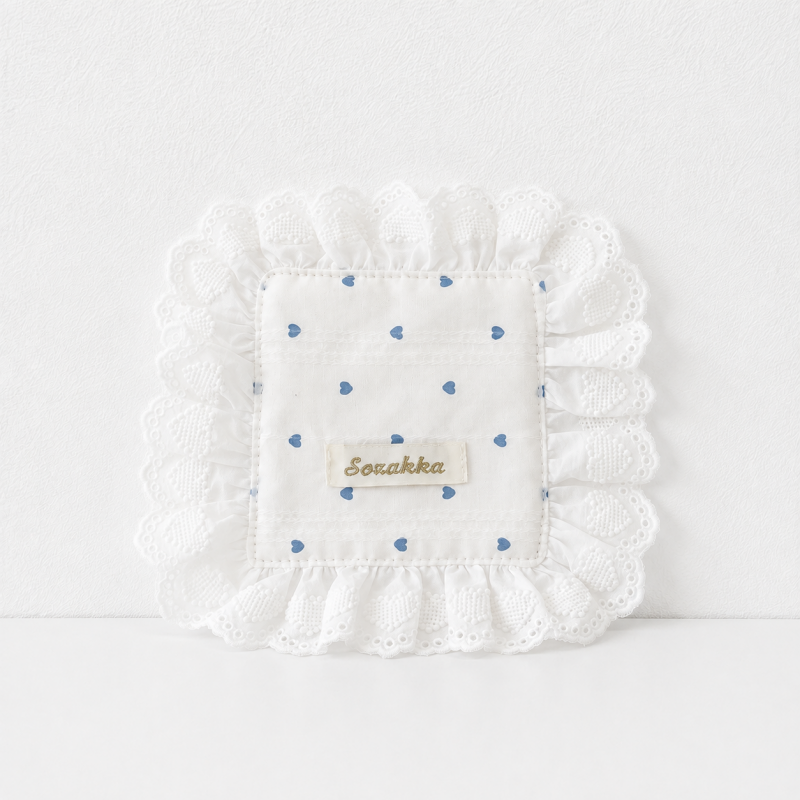 CouldNook Heart Print Cotton Lace Coaster - Ruffled Edge