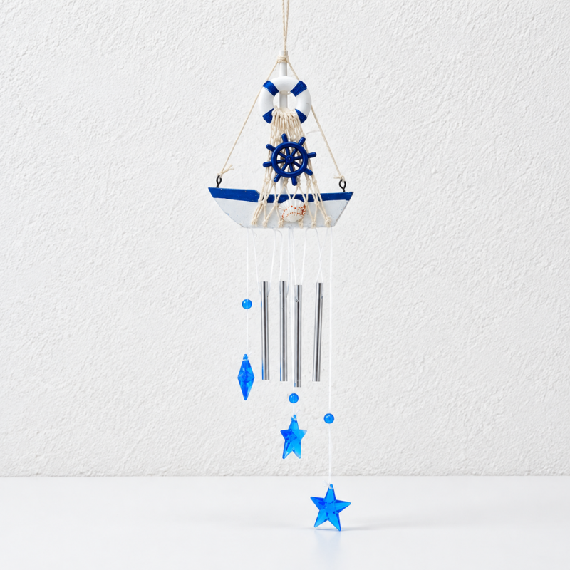 CouldNook Coastal Sailboat Wind Chime - Nautical Symbols And Suspended Charms