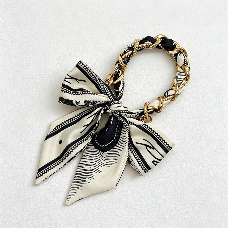 CouldNook Silver Link Scarf Phone Wrist Strap - Monochrome Bow