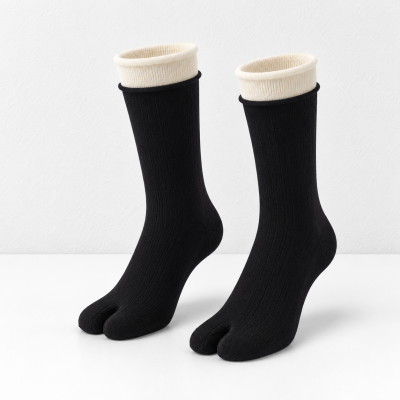 CouldNook Split-Toe Crew Socks - Double Cuff Contrast