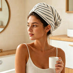 CouldNook Striped Cotton Hair Towel Wrap - Tapered Bound Edge Design