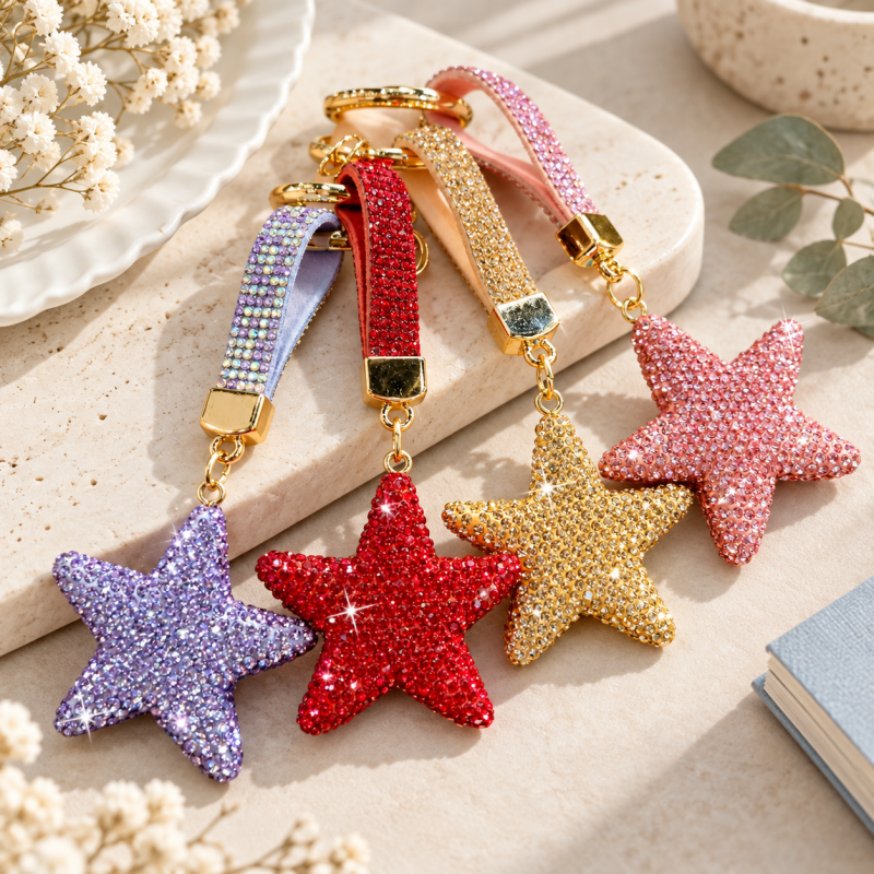 CouldNook Star Keychain - Raised Rhinestone Shape and Matching Decorative Strap