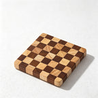 CouldNook Checkerboard Wood Coaster - Square Rubberwood Geometric Design