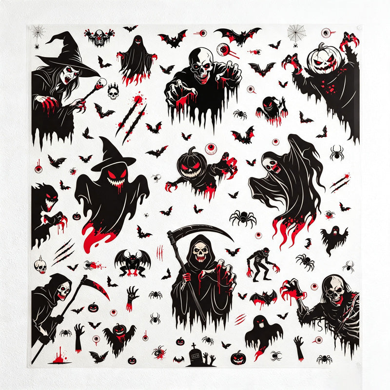 CouldNook Halloween Spooky Static Window Clings‑Reaper Skeleton Ghost Pumpkin Decor