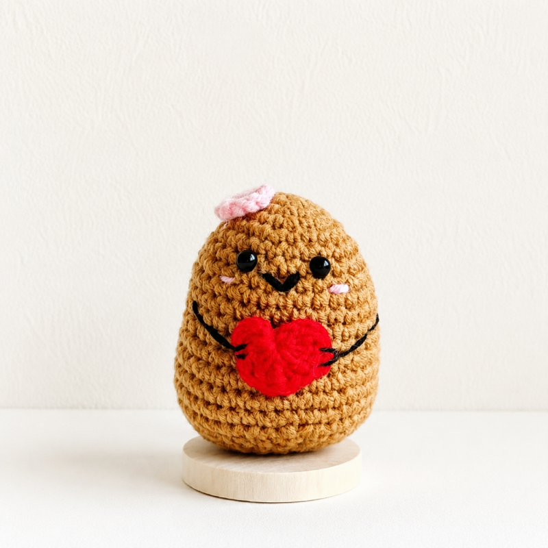 CouldNook Yarn Potato Doll Ornament - Wooden Display Base