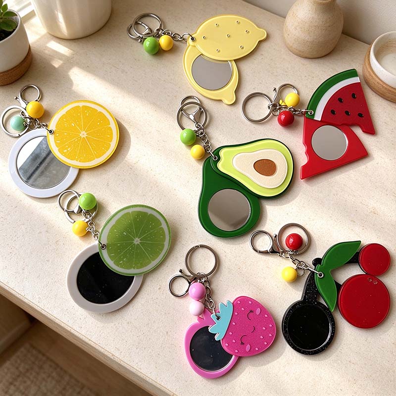 CouldNook Fruit Mirror Keychain - Swivel Cover and Beads