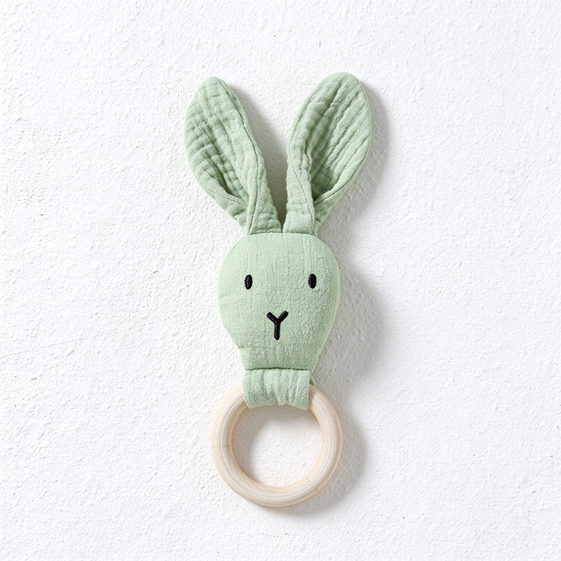 Cotton Bunny Rattle with Long Ears and Ring